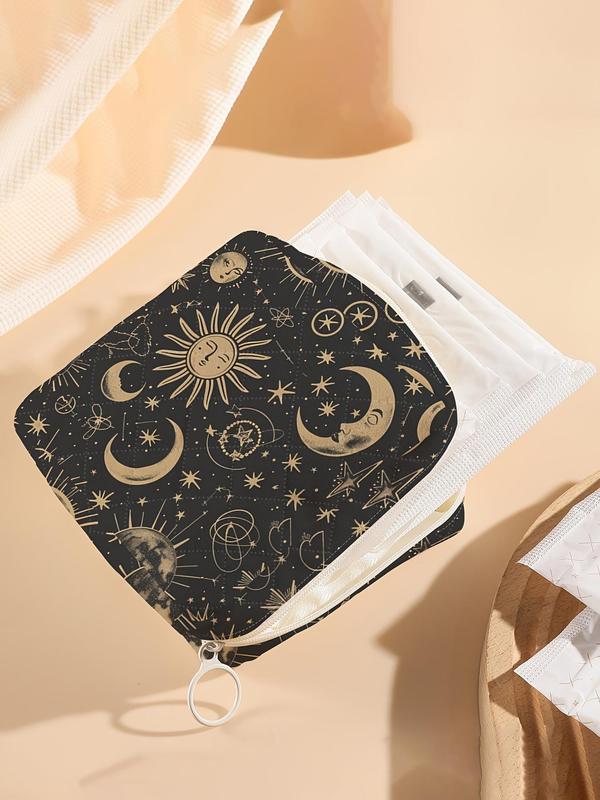 Moon & Star Pattern Portable Sanitary Napkin Storage Bag, Lightweight Tissue Bag for Women's Products, Travel Cosmetics Storage Bag