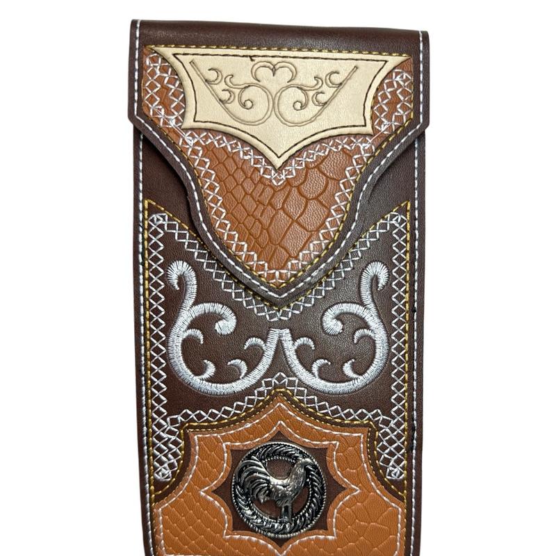 Western Leather Embroidered Cellphone Belt Case, Funda de Cellular Vaquera