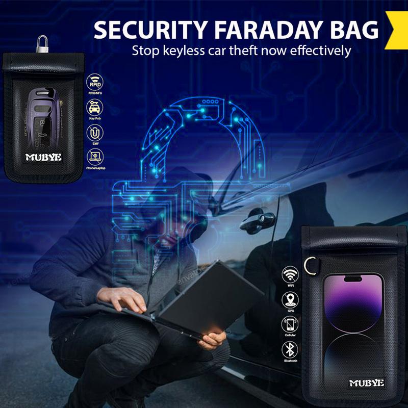 Faraday Bags, Faraday Cage with Key Fob Protector, Fireproof Waterproof Faraday Bag EMP Proof Signal Blocker (2000℉), Anti-Theft RFID Blocking Pouch for Laptops, Tablets, Phones, Car Keys, Electronics