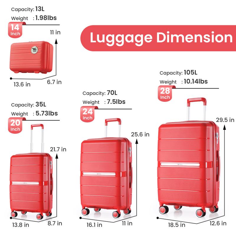 MQ Expandable Suitcase Set of 4 Pieces - 14'', 20'', 24'', 28'' PP Lightweight and Durable Luggage