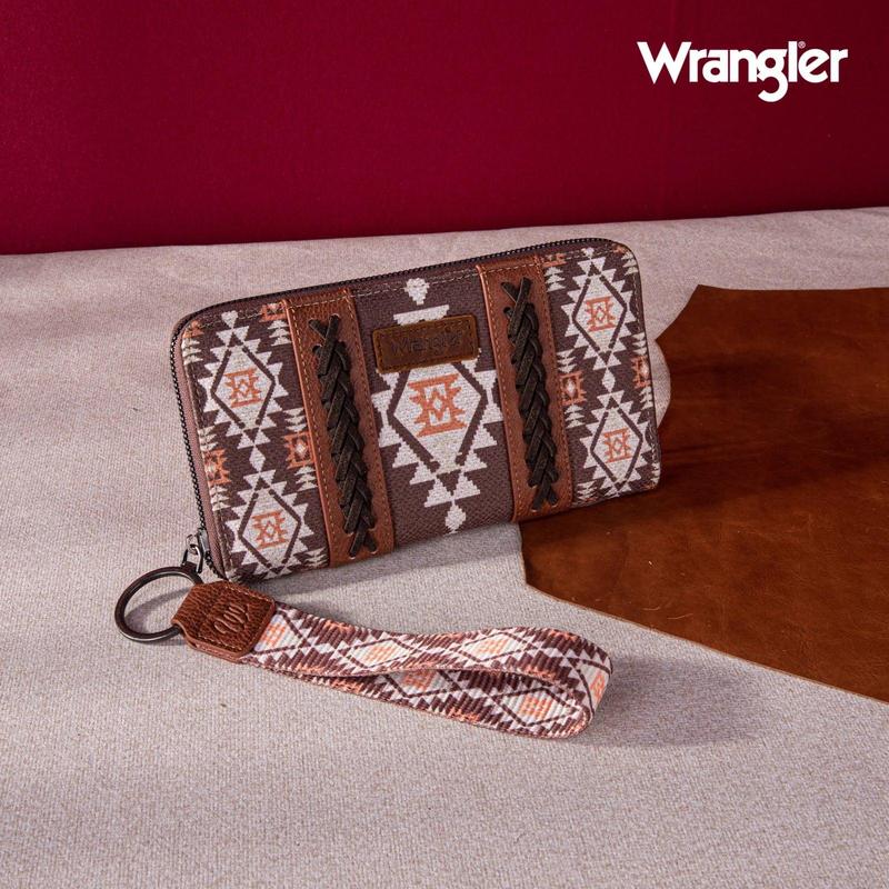 Wrangler Southwestern Pattern Canvas Wallet With Wristlet Strap