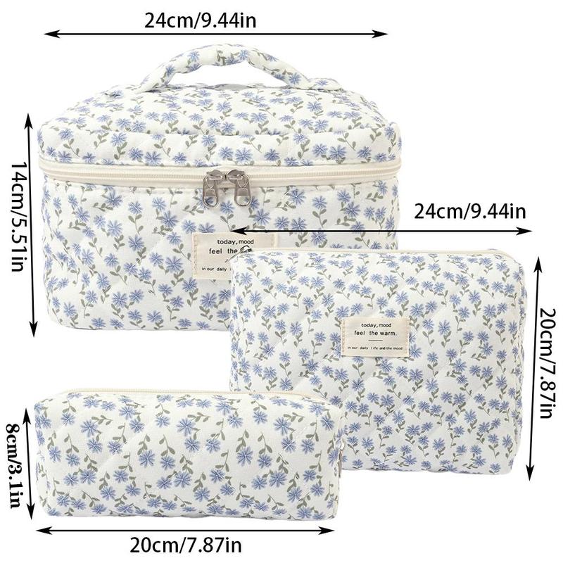 Floral Pattern Makeup Bag Set, 3 Counts set Large Capacity Cosmetic Storage Bag, Zipper Makeup Organizer Pouch