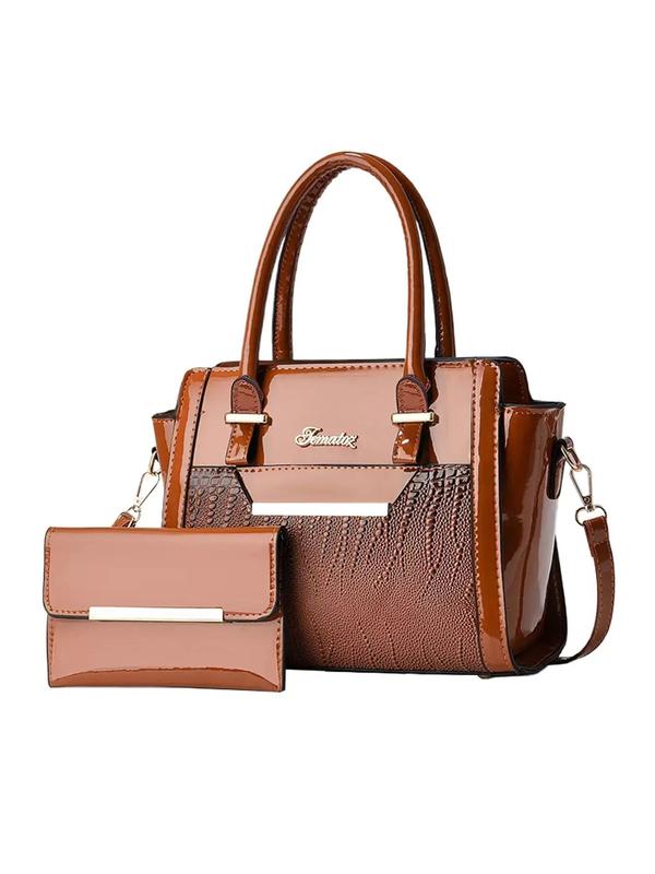 Women's Elegant Crocodile Embossed Handbag & Long Wallet, 2pcs set Large Capacity Tote Bag & Wallet, Chic PU Leather Crossbody Bag & Card Holder for Daily Use