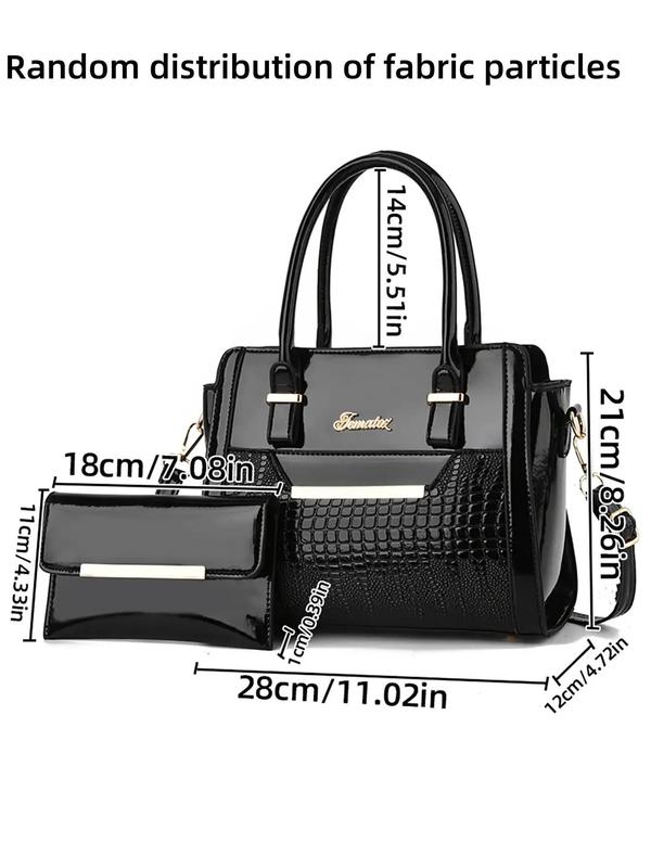 Women's Elegant Crocodile Embossed Handbag & Long Wallet, 2pcs set Large Capacity Tote Bag & Wallet, Chic PU Leather Crossbody Bag & Card Holder for Daily Use