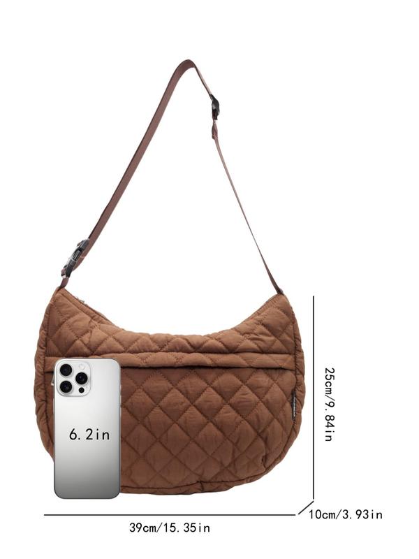 Women's Solid Color Quilted Design Hobo Bag, Fashionable Large Capacity Shoulder Bag for Daily Used, Casual Trendy Versatile High-quality Daily Commuting Bag