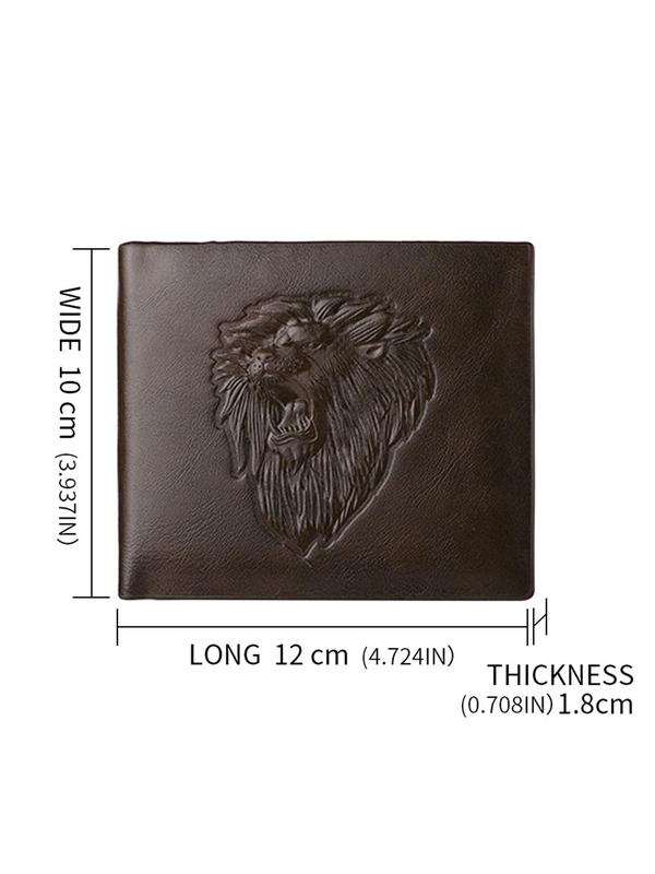 Men's Personalized Lion Embossed Short Wallet, Classic Business Bi-fold Wallet As Gift, Casual Solid Color Zipper Multi-slot Card Holder for Daily Use, Great Gift for Men