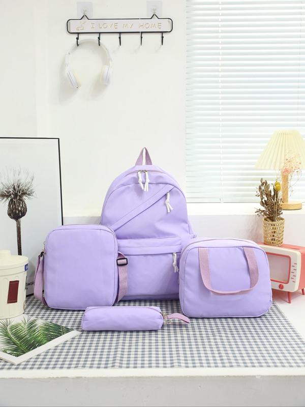 Women's Casual Solid Color Backpack & Crossbody Bag & Handbag & Pencil Case, Large Capacity School Bag Set, Versatile Bag Set for School & Travel