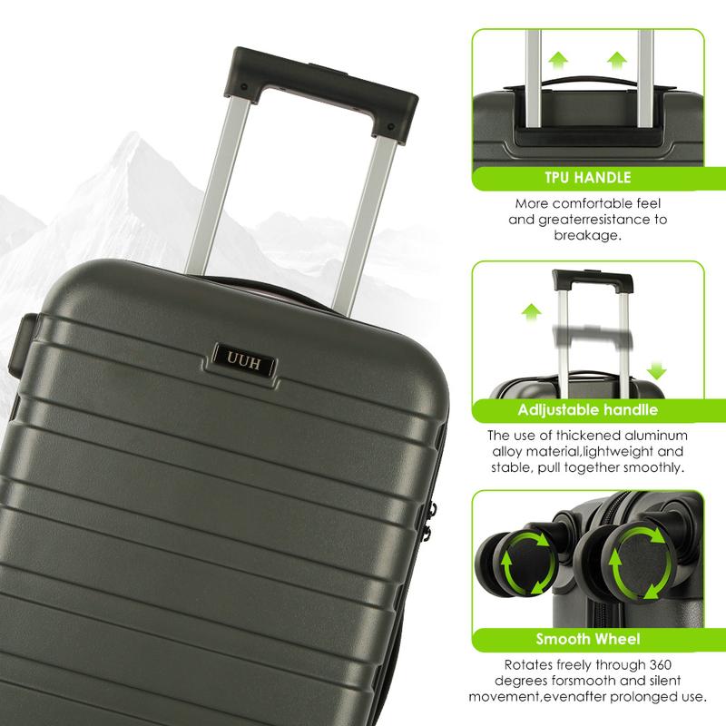 UUH Luggae Case 3 Pieces Luggage 20inch 24inch 28inch PC Durable Shell Case With TSA Lock 4 Silent Spinner Wheels