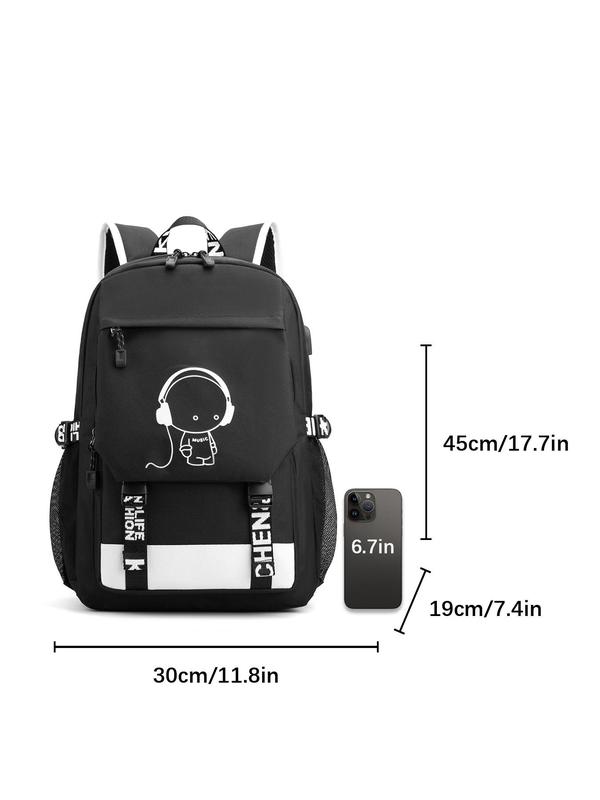 Unisex Fashionable Glow in The Dark Cartoon Print Backpack, Casual Large Capacity Backpack with Adjustable Strap, Portable Travel Backpack for Men & Women