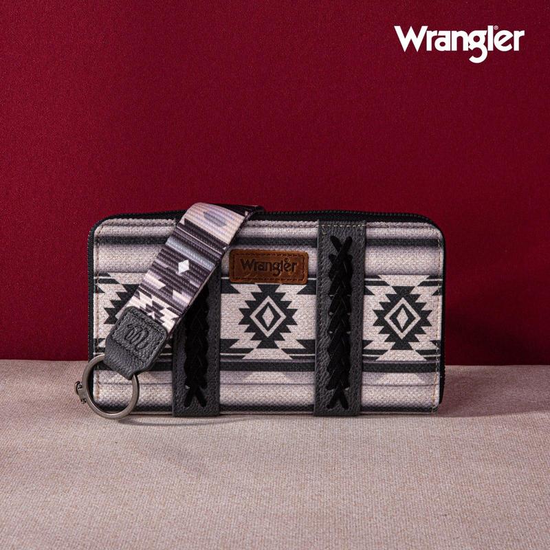 Wrangler Southwestern Pattern Canvas Wallet With Wristlet Strap