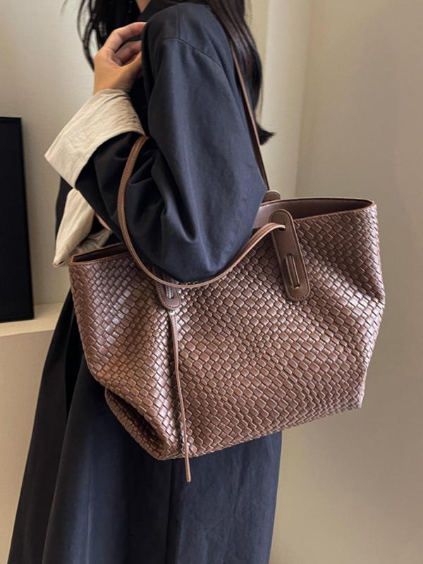 Women's Solid Color Rhombus Embossed Tote Bag, Fashionable Large Capacity Shoulder Bag for Daily Used, Casual Trendy Versatile High-quality Daily Commuting Bag