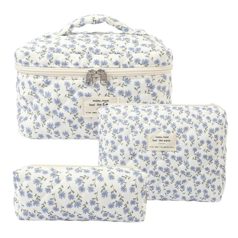 Floral Pattern Makeup Bag Set, 3 Counts set Large Capacity Cosmetic Storage Bag, Zipper Makeup Organizer Pouch