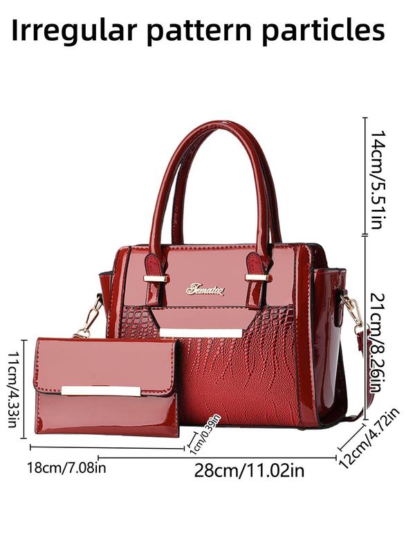 Women's Elegant Crocodile Embossed Handbag & Long Wallet, 2pcs set Large Capacity Tote Bag & Wallet, Chic PU Leather Crossbody Bag & Card Holder for Daily Use