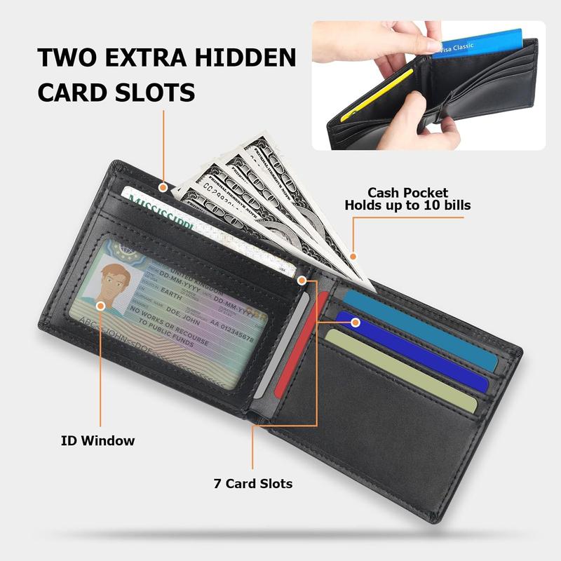 Slim Mens Wallets Leather Rfid Blocking Bifold Wallets for Men With ID Window