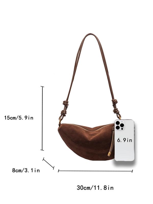 Women's Street Trend Vintage Half Moon Bag, Fashionable Solid Color Hobo Bag, Casual Trendy Versatile High-quality Daily Commuting Bag, Girl Fashionable Shopping Bag