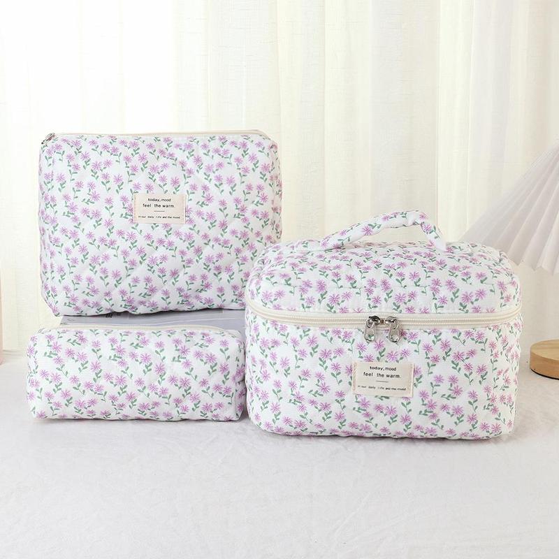 Floral Pattern Makeup Bag Set, 3 Counts set Large Capacity Cosmetic Storage Bag, Zipper Makeup Organizer Pouch