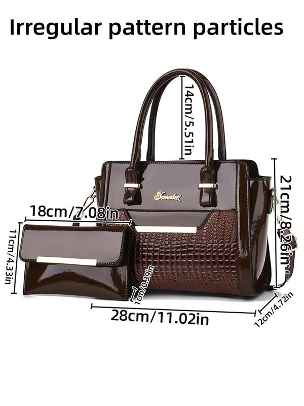 Women's Elegant Crocodile Embossed Handbag & Long Wallet, 2pcs set Large Capacity Tote Bag & Wallet, Chic PU Leather Crossbody Bag & Card Holder for Daily Use