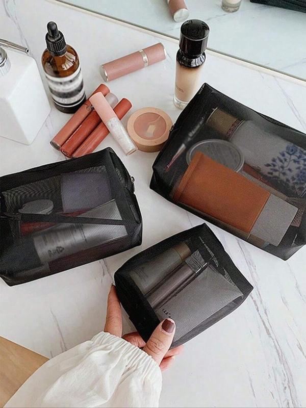 Women's Casual Makeup Bag Set, 3 Counts set Mixed Size Portable Cosmetic Storage Bags, Zipper Makeup Organizer Pouch, Versatile Storage Bag for Travel