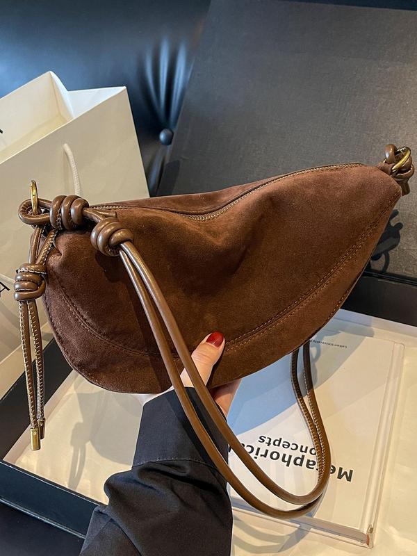 Women's Street Trend Vintage Half Moon Bag, Fashionable Solid Color Hobo Bag, Casual Trendy Versatile High-quality Daily Commuting Bag, Girl Fashionable Shopping Bag