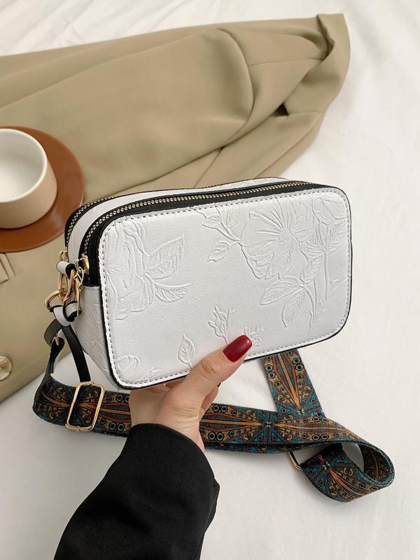 Women's Fashionable Floral Pattern Crossbody Bag, Casual PU Leather Zipper Shoulder Bag for Daily Used, Trendy Versatile High-quality Daily Commuting Bag