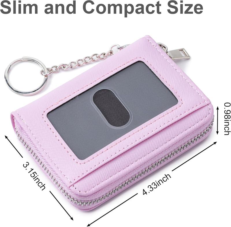 Credit Card Holder RFID Wallet,Women Small Card Wallet Leather Organizer Case,Pocket Business Card Case with Zipper & Keychain()