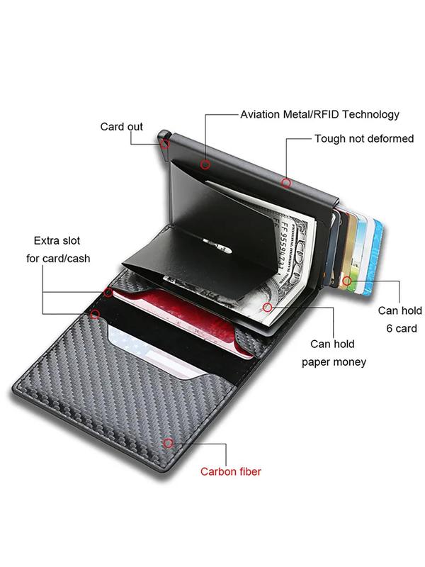 Men's Business Fashion Trifold Carbon Fiber Wallet with Card Slots, 2024 Trendy Plain Color Large Capacity Wallet with Zipper Card Holder, Casual Trendy Wallet for Work & Daily Use Business As Gift