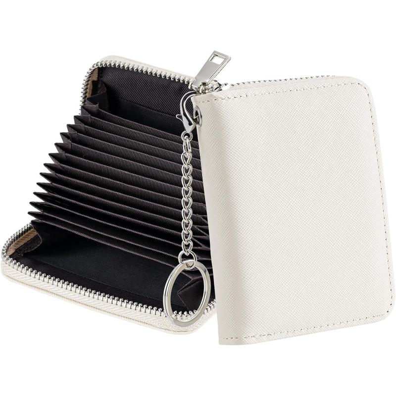 Credit Card Holder RFID Wallet,Women Small Card Wallet Leather Organizer Case,Pocket Business Card Case with Zipper & Keychain()