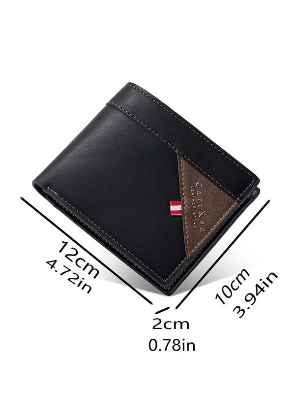 Men's Street Trend Letter Label Decor Short Wallet, Casual Trendy Zipper Short Wallet, Simple Style Plain Color Short Wallet for Daily Use