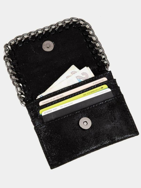 Women's Chain Decorated Bifold Wallet, Fashionable Pu Leather Card Holder for Daily Use, Casual Versatile Wallets for Women & Girls