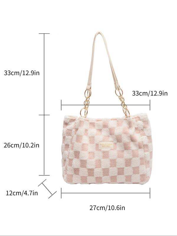 Women's Plaid Pattern Tote Bag, Casual Large Capacity Shoulder Bag for Daily Used, Trendy All-match Bag for Commuters and Students