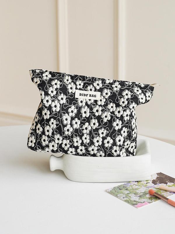 Floral Pattern Makeup Bag, Large Capacity Cosmetic Storage Bag, Zipper Makeup Organizer Pouch, Versatile Storage Bag for Travel & Daily Used