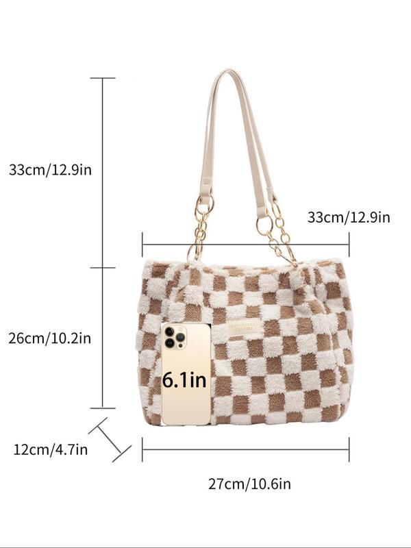 Women's Plaid Pattern Tote Bag, Casual Large Capacity Shoulder Bag for Daily Used, Trendy All-match Bag for Commuters and Students