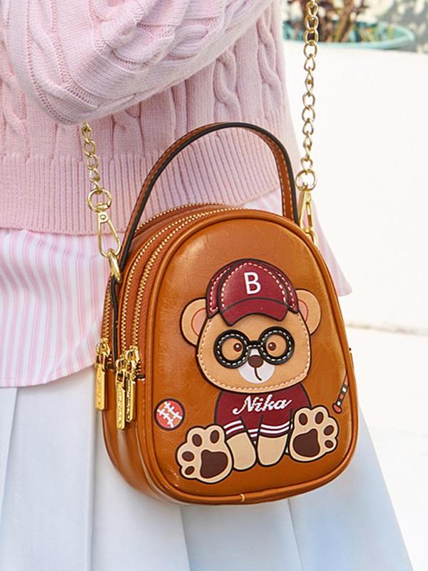 Women's Cute Cartoon Bear Design Clutch Bag, Fashionable Patched Design PU Leather Clutch Bag for Daily Used, Casual Trendy Versatile High-quality Daily Commuting Bag