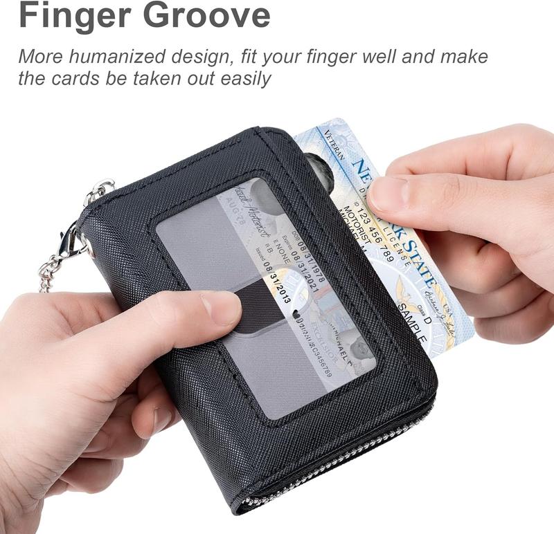 Credit Card Holder RFID Wallet,Women Small Card Wallet Leather Organizer Case,Pocket Business Card Case with Zipper & Keychain()