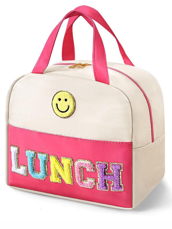 2024 New Style Letter Pattern Design Color Block Lunch Bag, Cute Style Lunch Box for Women & Girls, Casual Lunch Bag for School Office Outdoor Camping