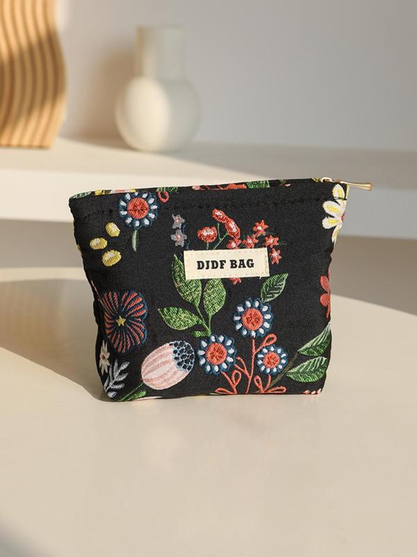 Floral Pattern Makeup Bag, Portable Zipper Makeup Bag, Versatile Storage Bag for Travel, Dormitory, Office, Home