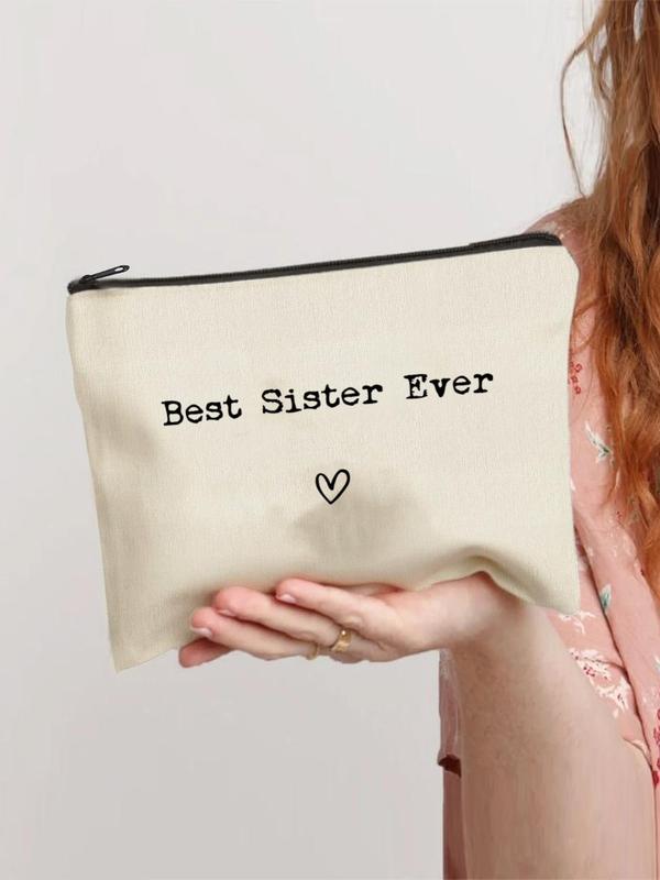 Letters & Heart Print Makeup Bag Set, Zipper Large Capacity Makeup Bag, Toiletry Bag, Gift for Friend, Makeup Bag for Best Friends