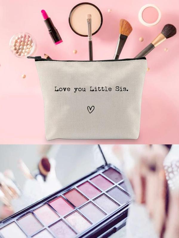 Letters & Heart Print Makeup Bag Set, Zipper Large Capacity Makeup Bag, Toiletry Bag, Gift for Friend, Makeup Bag for Best Friends