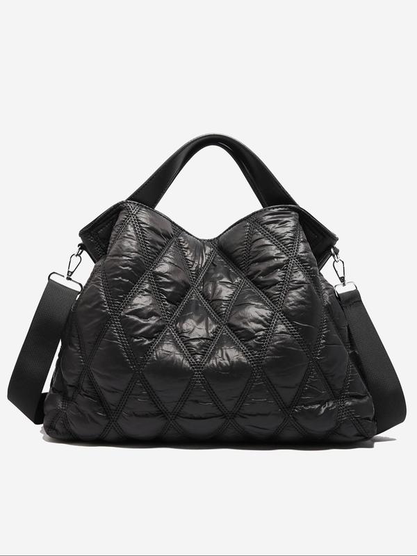 Women's Geometric Quilted Puffer Tote Bag, Fashionable Shoulder Bag for Daily Used, Casual Trendy Versatile High-quality Daily Commuting Bag