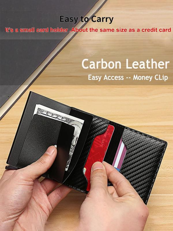 Men's Business Fashion Trifold Carbon Fiber Wallet with Card Slots, 2024 Trendy Plain Color Large Capacity Wallet with Zipper Card Holder, Casual Trendy Wallet for Work & Daily Use Business As Gift