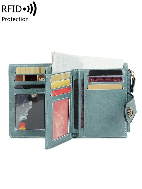 Women's Elegant Rfid Anti-theft Bifold Wallet,  Vintage Multi-card Zipper Buckle Wallet, Retro Multi-functional Short Small Wallet, Casual Trendy Versatile High-quality Daily Wallet