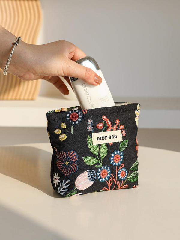 Floral Pattern Makeup Bag, Portable Zipper Makeup Bag, Versatile Storage Bag for Travel, Dormitory, Office, Home