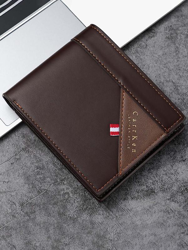 Men's Street Trend Letter Label Decor Short Wallet, Casual Trendy Zipper Short Wallet, Simple Style Plain Color Short Wallet for Daily Use