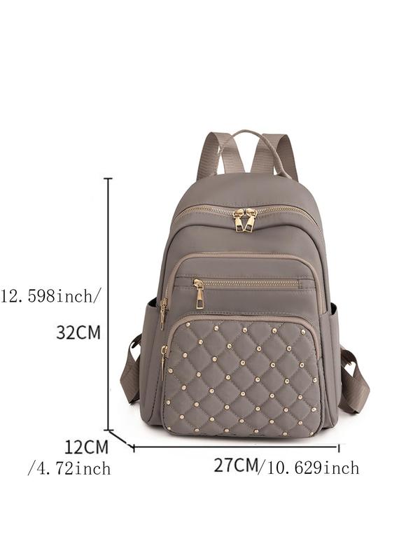 Women's Summer Minimalist Casual Plain Nylon Backpack, 2024 Trendy Quilted Studded Design Large Volume Backpack with Adjustable Strap for Work & Daily Used