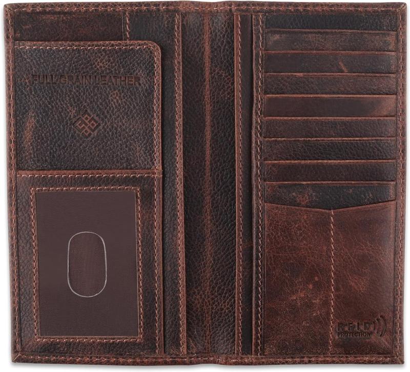 Men's RFID Vintage Look Genuine Leather Long Bifold Wallet Checkbook Wallets,hard wax crunch,240-52