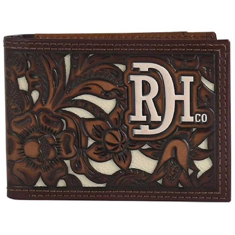 Red Dirt Hat Co. Men's Bifold Tooled Ivory Inlay Brown Wallet Money Clip