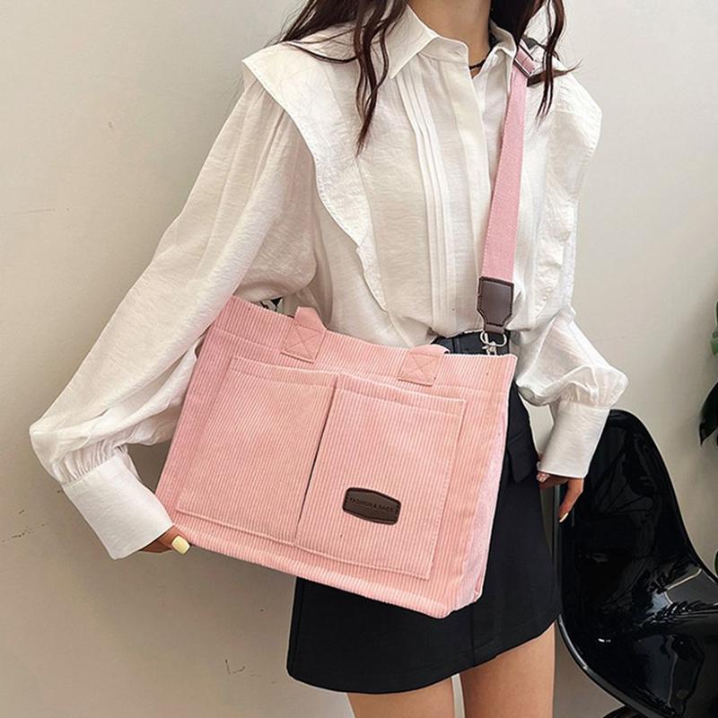 Solid Color Corduroy Totebag for Women Fashion Crossbody Bag Multifunctional Stylish Handbag Multi Pocket Shoulder Bag & Purse