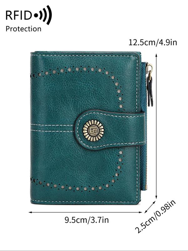 Women's Elegant Rfid Anti-theft Bifold Wallet,  Vintage Multi-card Zipper Buckle Wallet, Retro Multi-functional Short Small Wallet, Casual Trendy Versatile High-quality Daily Wallet