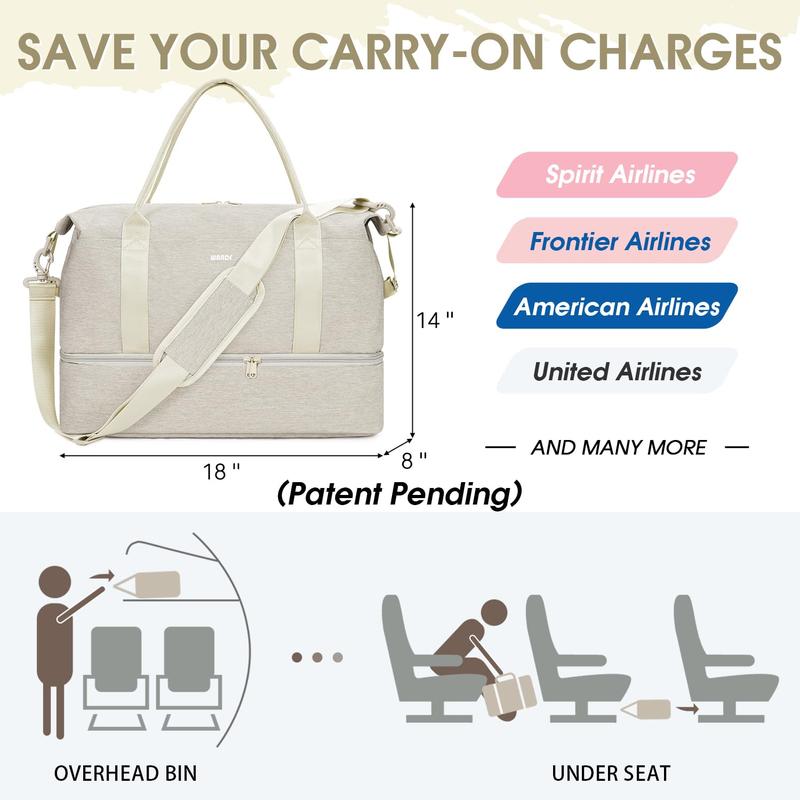 For Spirit Airlines 18x14x8 Personal Item Bag Underseat Carry On Bag with Wet Pocket & Shoe Compartment & USB Charging Port