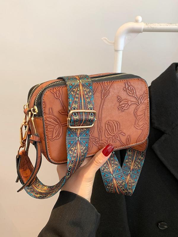 Women's Fashionable Floral Pattern Crossbody Bag, Casual PU Leather Zipper Shoulder Bag for Daily Used, Trendy Versatile High-quality Daily Commuting Bag